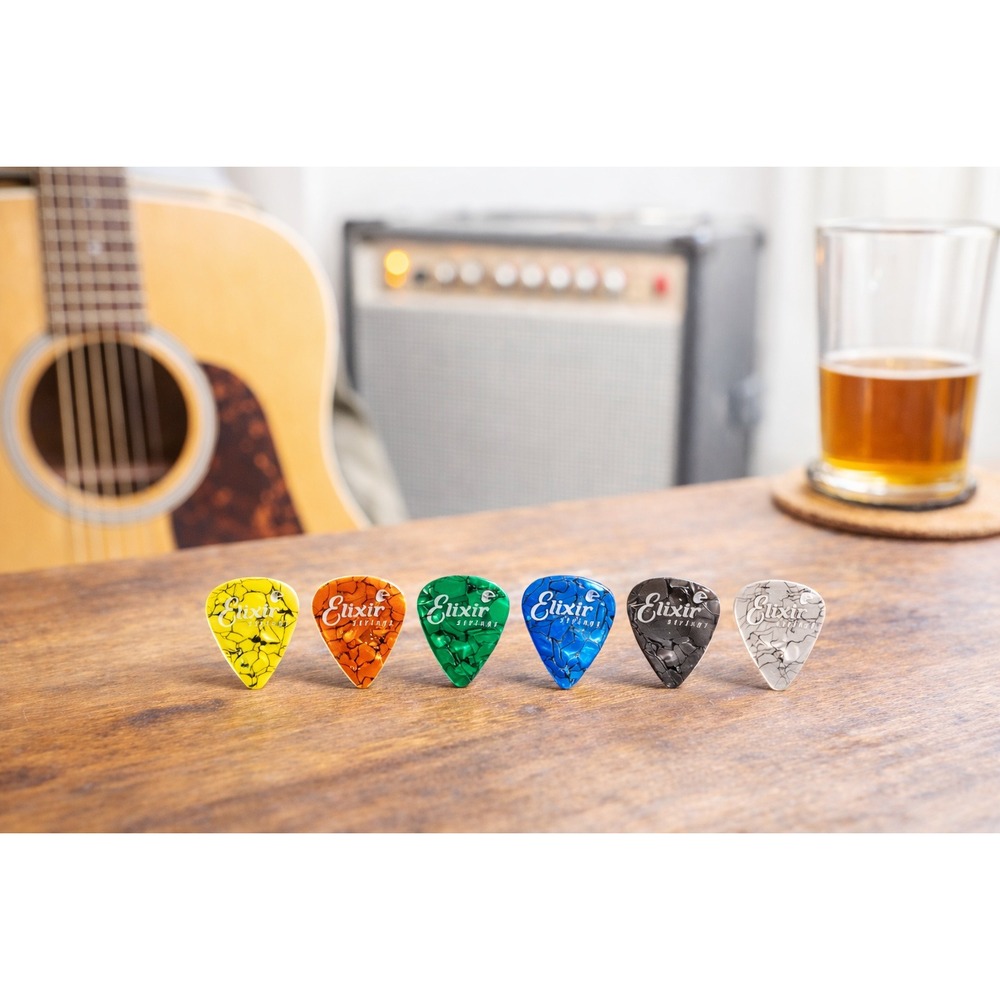 Elixir Guitar Pick Set 6 Celluloid Picks Mixed Gauges Marbled Colors